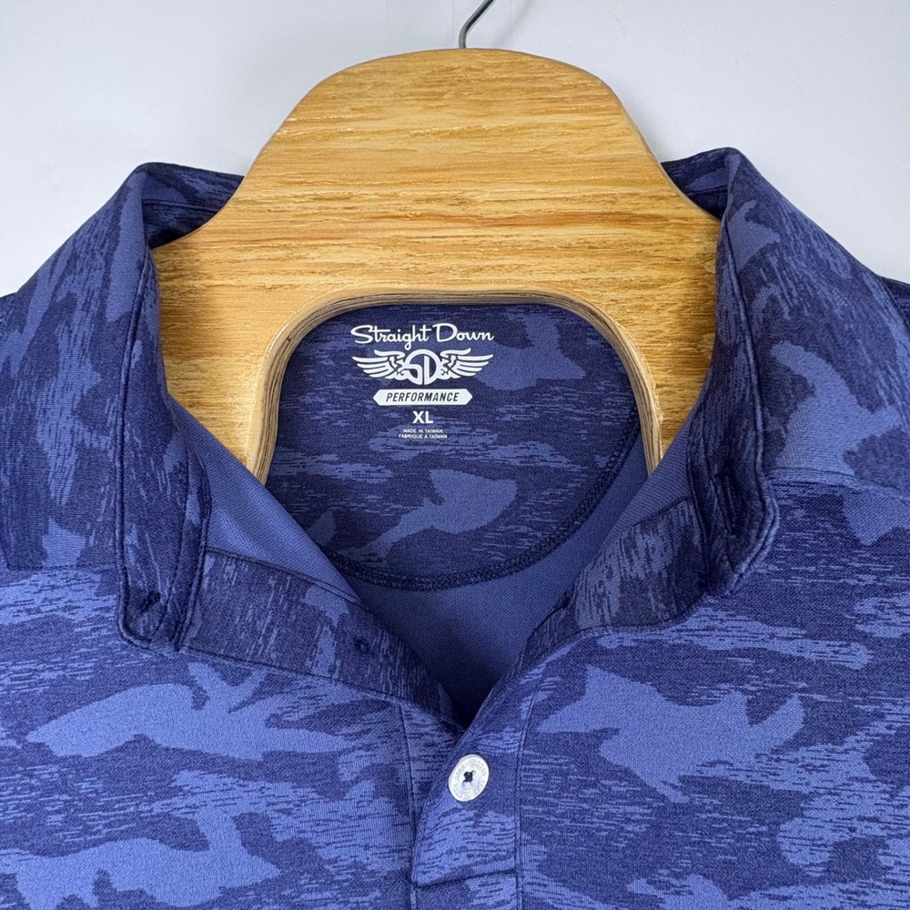 Straight Down Men's Performance Blue Camo Print Polyester Golf‎ Polo Shirt SZ XL